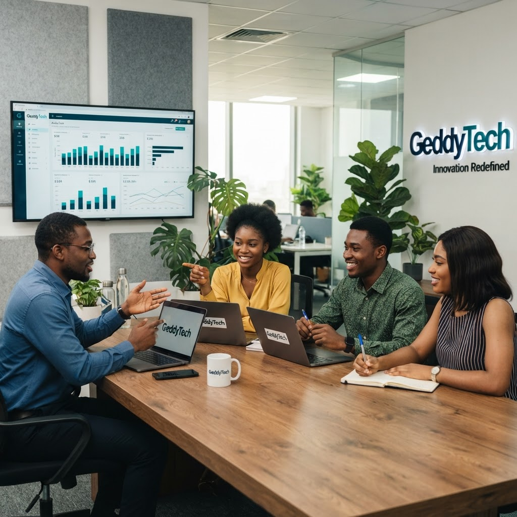 The GEDDY team collaborating in a modern office